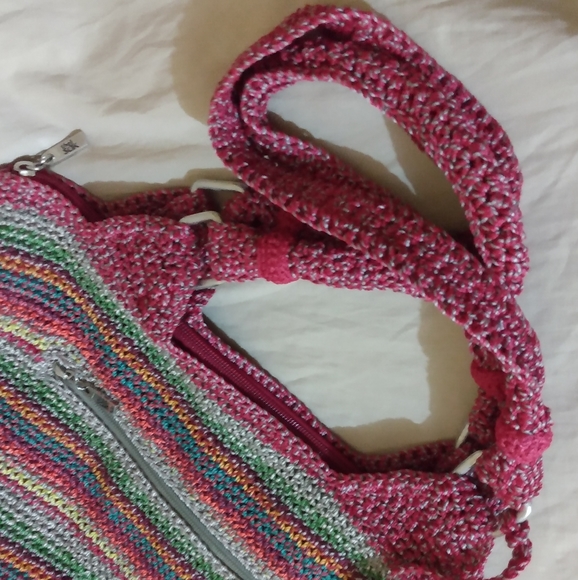 🌈The SaK Multi Color Crochet Boho Large Shoulder Handbag Red blue green Bag - Picture 4 of 15